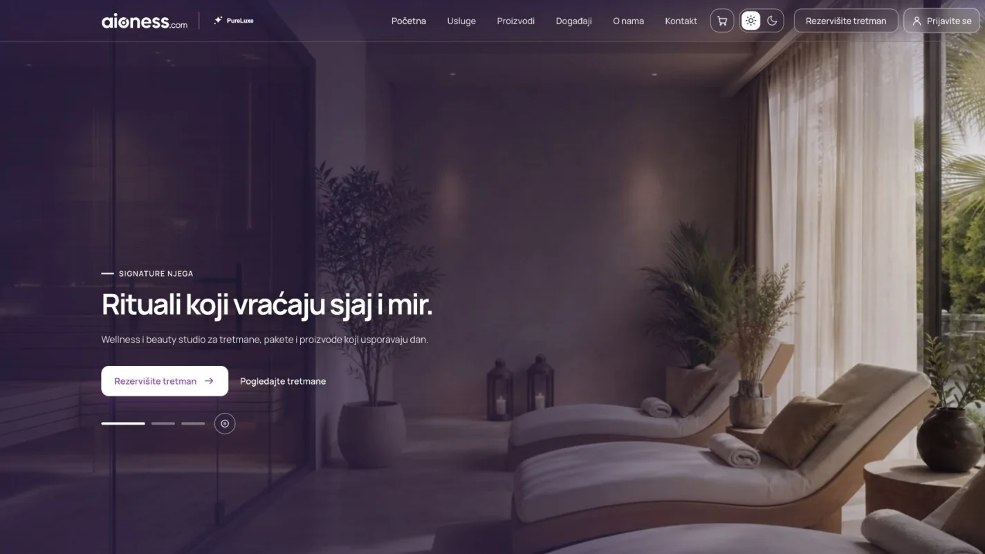 Primjer aioness.com stranice za ljepotu i wellness